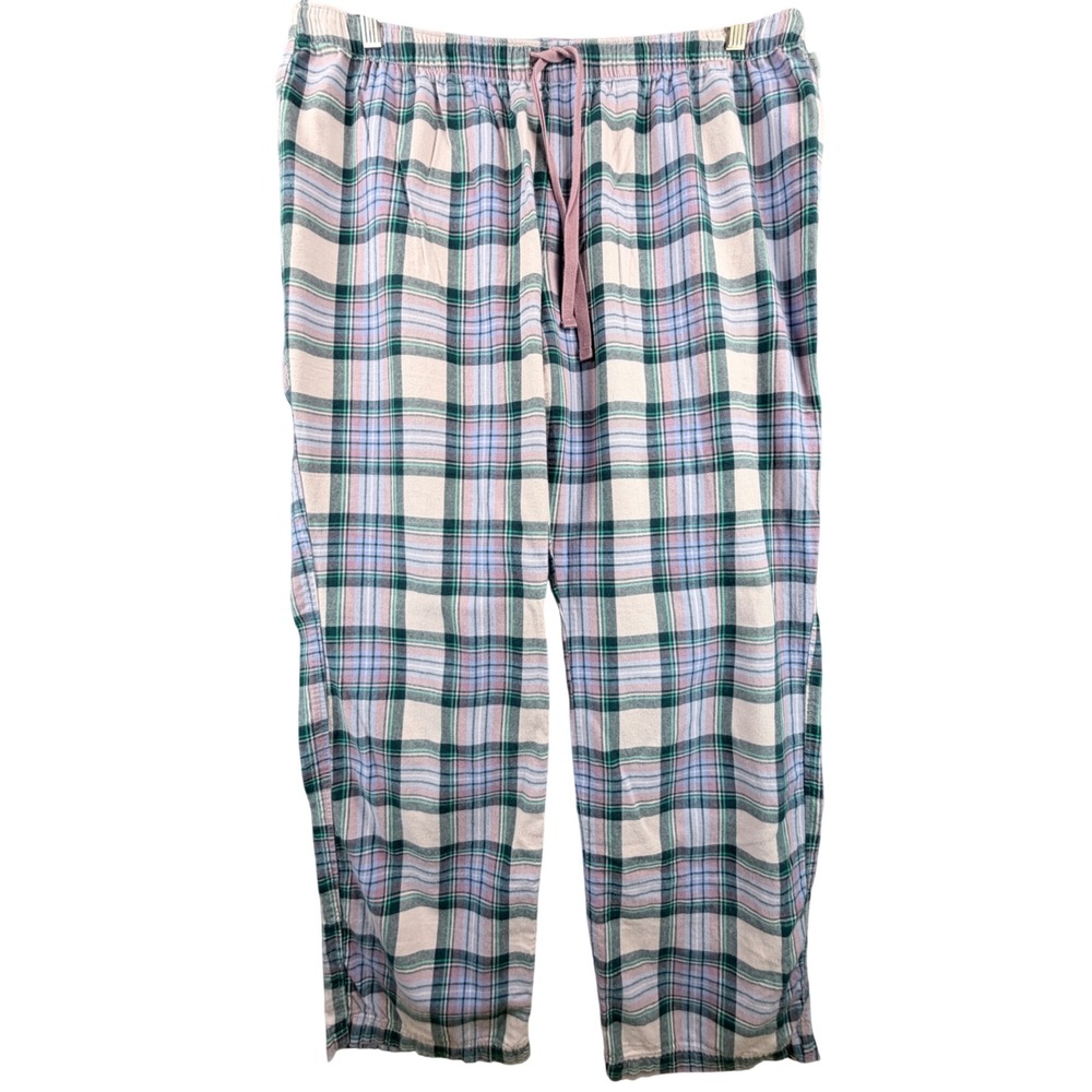 Eddie Bauer Womens Pink Purple Green Plaid Flannel Pajama Pants Large Cotton